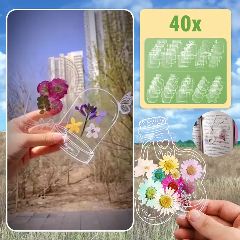FLOWERMARKS™ TRANSPARENTNÍ ZÁLOŽKY NA SUŠENÉ KVĚTINY – 80 KS 1+1 ZDARMA!