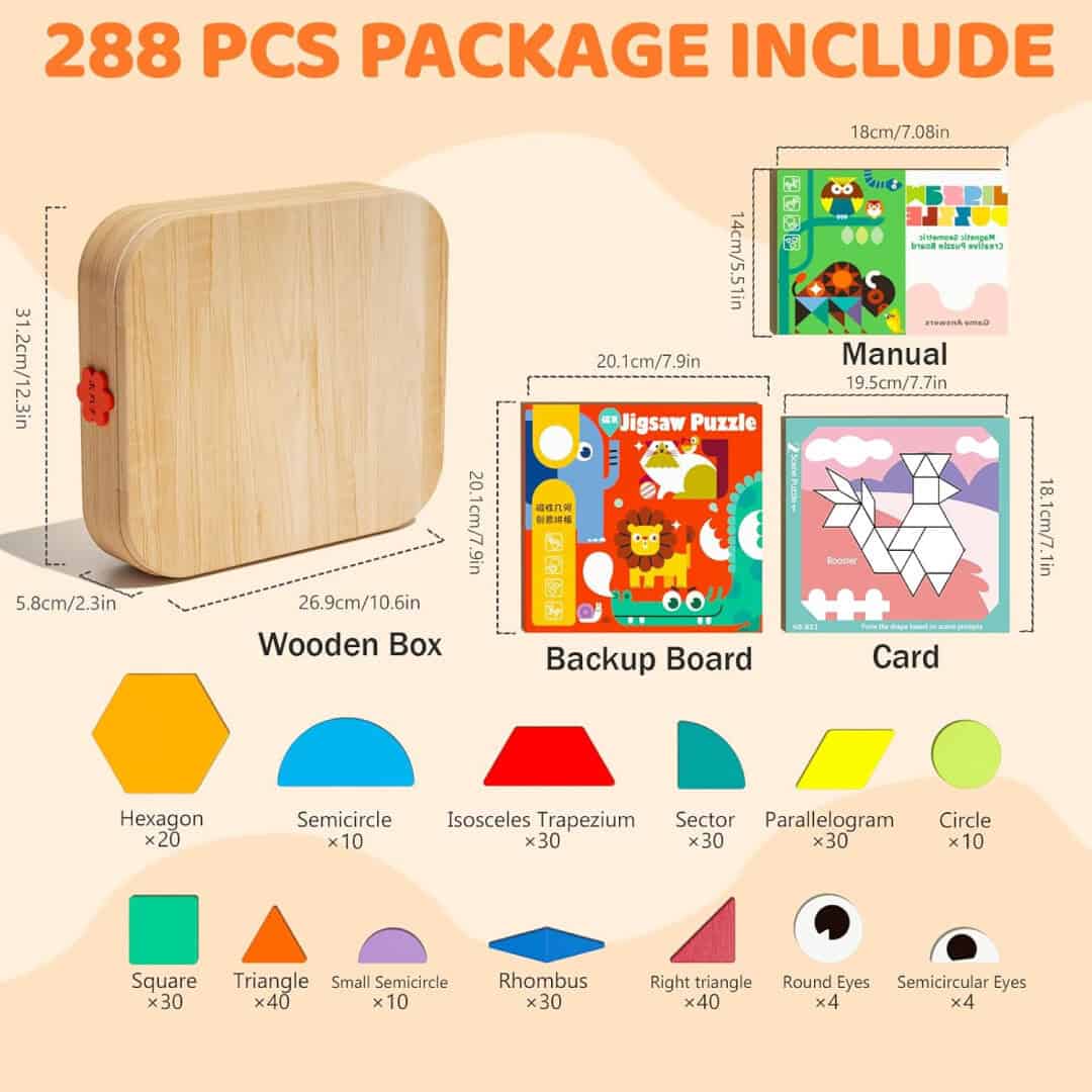 MosaicBox™ - Dřevěná Magnetická Tangramová Sada – 288 Kusů - Obrázek 5